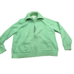 Appleseeds Womens Zip Up Cardigan Sweater Size Large Green Cotton